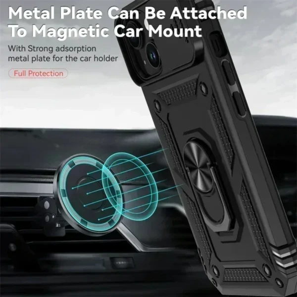 Ring Stand Rotating Slide Camera Lens Military Grade Armor Case for iPhone 16 14 13 12 11 15 Pro Max 16 Plus 13Mini 12Mini Cover - Image 2