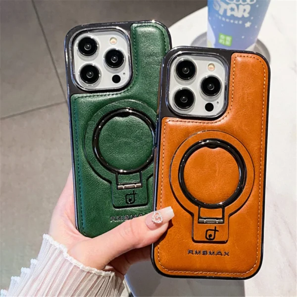 Luxury Lambskin Leather Folding Holder Magnetic for Magsafe Phone Case for iPhone 13 12 14 15 16 Pro Max Soft Shockproof Cover - Image 4