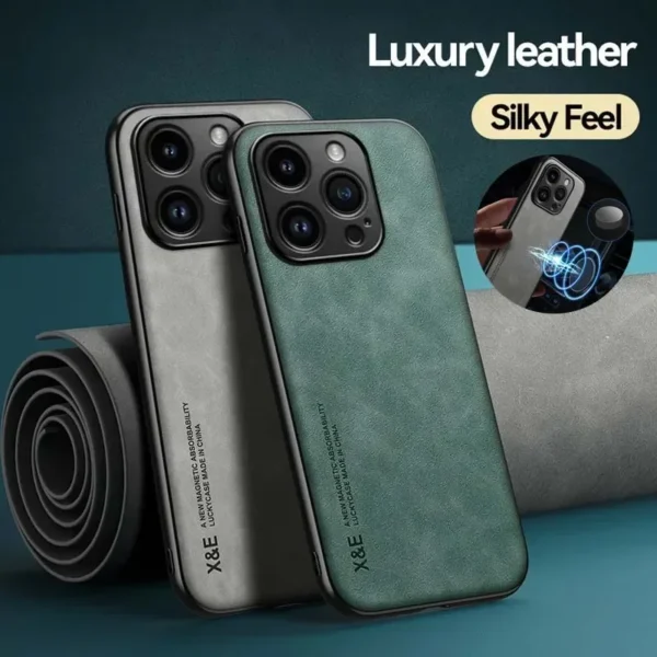 Luxury Leather Case For iPhone 16 15 14 13 12 11 Pro Max Plus 13 12 Mini X XR XS SE 8 7 Cover With Metal Plate Support Car Hold - Image 2