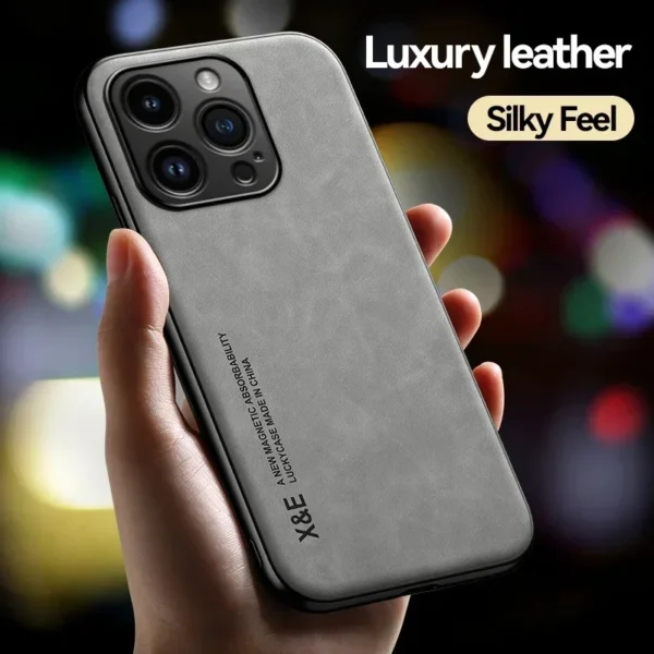 Luxury Leather Case For iPhone 16 15 14 13 12 11 Pro Max Plus 13 12 Mini X XR XS SE 8 7 Cover With Metal Plate Support Car Hold - Image 4