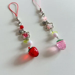 Sweet Y2K Cute Strawberry Mobile Phone Lanyard Lovely Fruits Phone Chain For Girls Aesthetic Cellphone Keychain