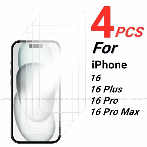 2/4PCS Screen Protector For iPhone 16 Tempered Glass For iPhone 16 Plus 16 Pro Max Full Glue Cover Protector Glass For iPhone 16