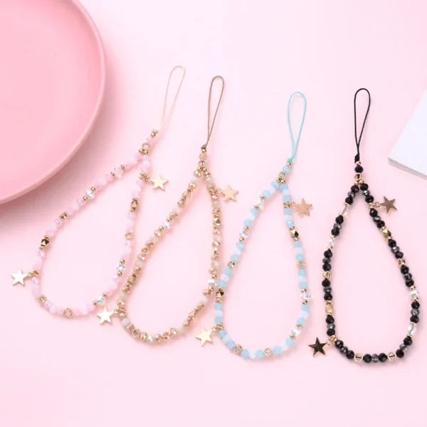 Fashion Acrylic Mobile Phone Chain Five-Pointed Star Pendant Beaded Telephone Lanyard Cellphone Hanging Rope For Women Jewelry - Image 2