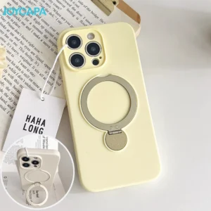 Liquid Silicone Magnetic Ring Holder Stand Case For iPhone 16 15 13 14 Pro Max Plus Matte For Magsafe Lens Protector Armor Cover