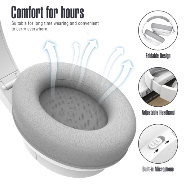 Bluetooth Wireless Over-Ear Headphones with 48H Playtime and with Microphone, HiFi Stereo Foldable Lightweight Headphones for de - Image 3