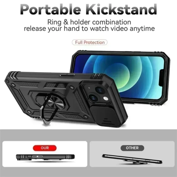 Ring Stand Rotating Slide Camera Lens Military Grade Armor Case for iPhone 16 14 13 12 11 15 Pro Max 16 Plus 13Mini 12Mini Cover - Image 3