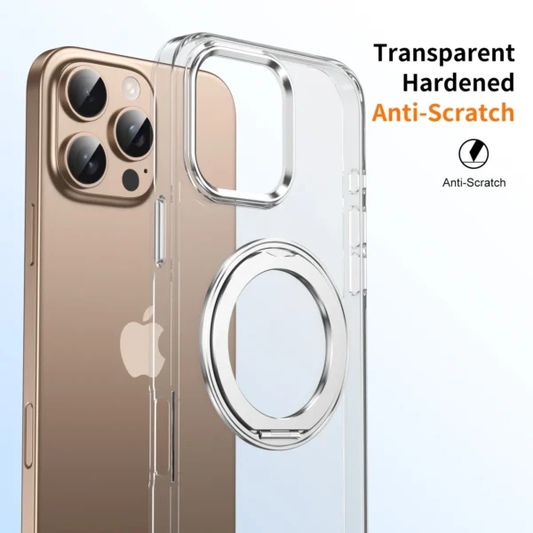 360° Metal Ring Stand clear Magnetic Case for IPhone 16 15 14 13 12 15 Pro Max Plus Magnetic Wireless Charging Transparent Cover - Image 2