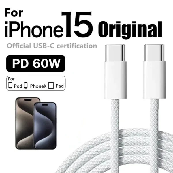 Original PD 60W Fast Charger 6A USB C to Type C Cable For Apple iPhone 15/16 Pro MAX Quick Charging For Samsung S24 Xiaomi Cable