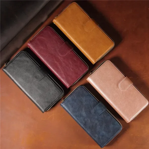 Leather Zipper Wallet Card Slot Phone Case for iPhone 16 15 14 13 12 Mini 11 Pro XS Max XR X SE 2022 8 7 Plus Flip Stand Cover - Image 6