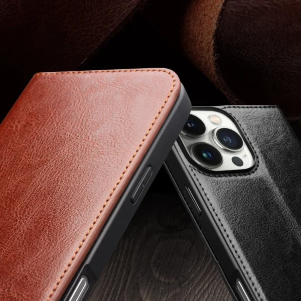 QIALINO Genuine Leather Flip Case for iPhone16 Plus Bracket Handmade Business Cover with Card Slots for iPhone 16 Pro Max/16 Pro - Image 6