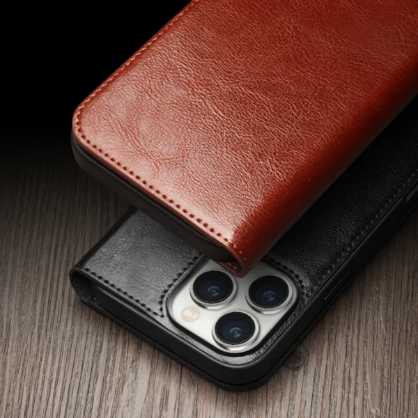 QIALINO Genuine Leather Flip Case for iPhone16 Plus Bracket Handmade Business Cover with Card Slots for iPhone 16 Pro Max/16 Pro - Image 2