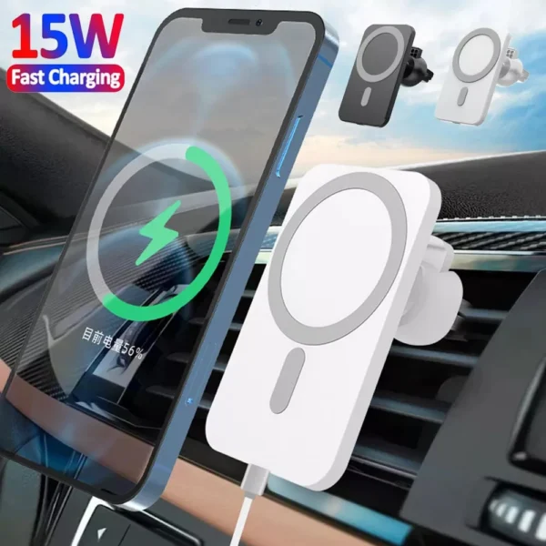 15W Magnetic Wireless Car Charger for MagSafe iPhone 16 15 14 13 12 Pro Max Samsung Magnet Air Vent Mount Phone Holder Stands