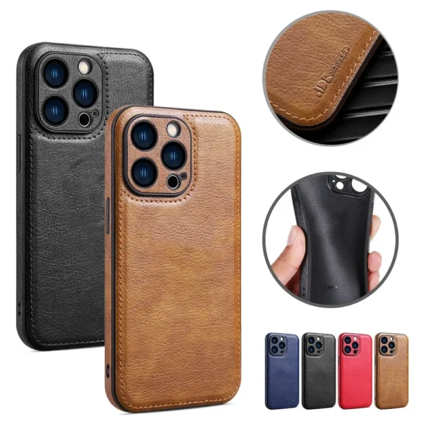 Soft Leather Case for iPhone 15 14 13 12 11 16 Pro Max XR XS Max 7 8 Plus Ultra Thin Lens Protection iphone16 16Pro Cover Coque - Image 4