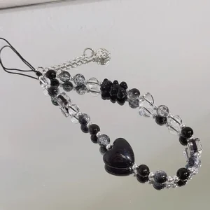 Korea Cute Black Bear Heart Beaded Phone Chain Charm Lanyard For iPhone Samsung Universal Accessories Jewelry Strawberry Pendant