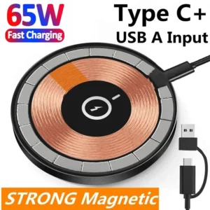 65W Magnetic Wireless Charger Pad Phone Chargers For iPhone 15 14 13 Pro Max Airpods Portable Macsafe PD Fast Charging Station