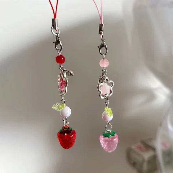 Sweet Y2K Cute Strawberry Mobile Phone Lanyard Lovely Fruits Phone Chain For Girls Aesthetic Cellphone Keychain - Image 2