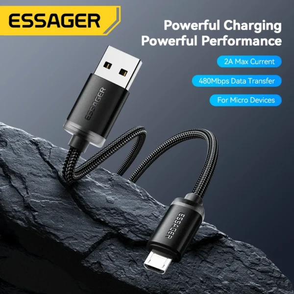 Essager Micro USB Cable 2A Fast Charging USB Cable for Xiaomi Realme Redmi Samsung Huawei Mobile Phone USB Data Charger Wire 3M - Image 2