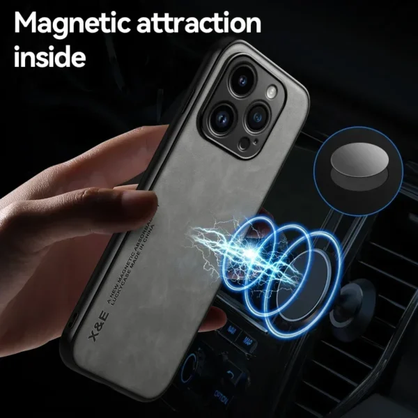 Luxury Leather Case For iPhone 16 15 14 13 12 11 Pro Max Plus 13 12 Mini X XR XS SE 8 7 Cover With Metal Plate Support Car Hold - Image 3