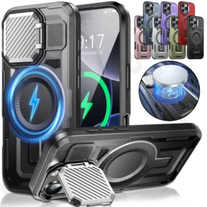 Case For iPhone 16 15 14 13 12 11 Pro Max Magnetic Military Grade Rugged Built-in Metal With Camera Stand Protictive Cover