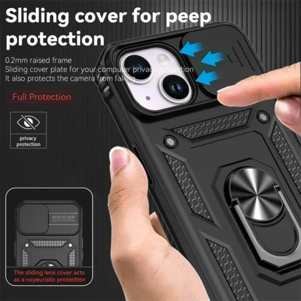 Ring Stand Rotating Slide Camera Lens Military Grade Armor Case for iPhone 16 14 13 12 11 15 Pro Max 16 Plus 13Mini 12Mini Cover - Image 4