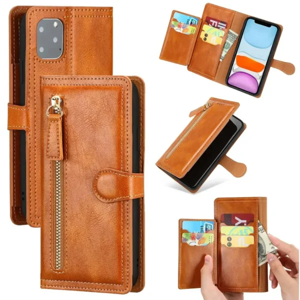 For iPhone 16 Pro Max Case Leather Zipper Flip Wallet Case For iPhone 16 Pro MAX 15 14 13 12 11 Cover For iPhone 16Pro Max