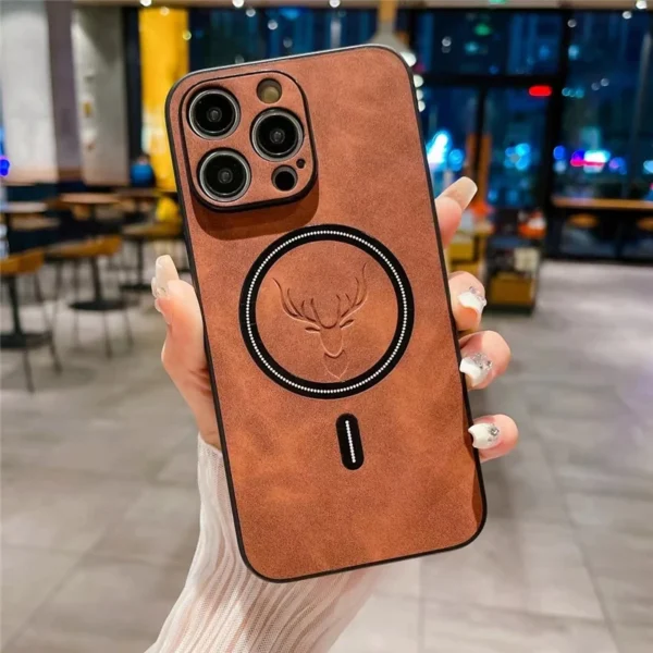 Luxury Deer Head Leather Magnetic Case For iPhone 16 15 14 13 12 11 Pro Max Plus XS Max XR X Wireless Charging Phone Accessories - Image 2