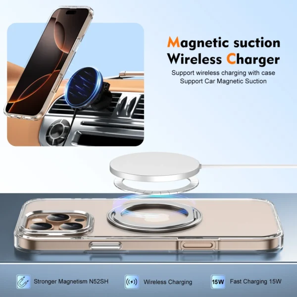 360° Metal Ring Stand clear Magnetic Case for IPhone 16 15 14 13 12 15 Pro Max Plus Magnetic Wireless Charging Transparent Cover - Image 5