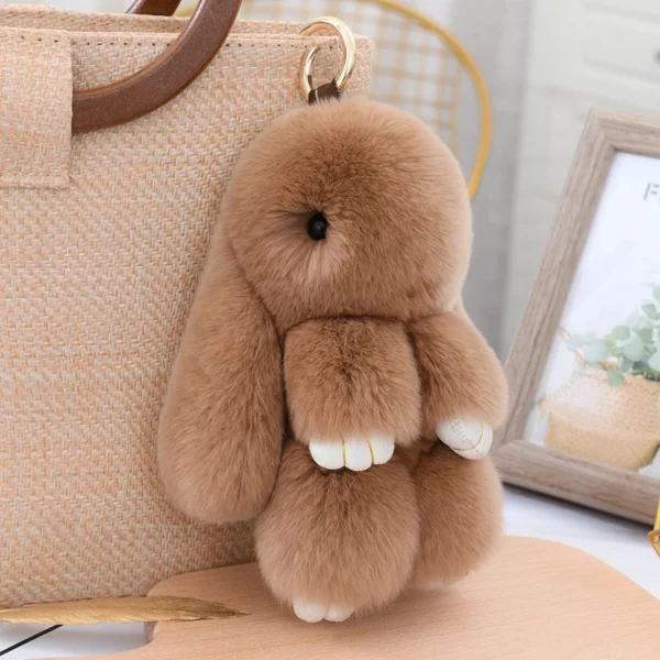 Fluffy Cute Bunny 18CM Real Fur Keychain Rex Rabbit Pom Pom Gift Toy Doll Women Bag Pendant Charm Car Key Keyring Metal ring - Image 6