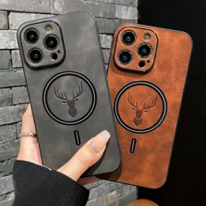 Luxury Deer Head Leather Magnetic Case For iPhone 16 15 14 13 12 11 Pro Max Plus XS Max XR X Wireless Charging Phone Accessories