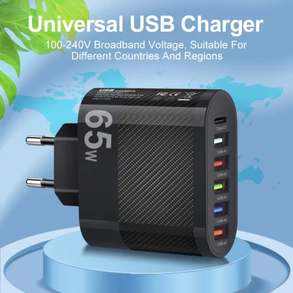 3.1A 5Ports USB Charger PD Charging Adapter For Xiaomi iPhone 13 Samsung Mobile Phone Plug Charging QC 3.0 Wall Charger - Image 3