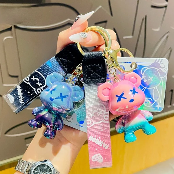 Acrylic Cartoon Graffiti Bear Key Chain Creative Doll Women Bag Pendant Jewelry Cute Mobile Phone Car Keychain Xmas Birth Gift