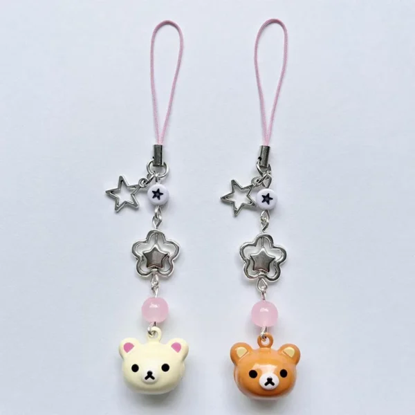 Lazy Brown Bear Bell Phone Charms Pendant Cute Kawaii Keychain Accessories For iPhone 12 Schoolbag Airpods Earphones Ins Korea