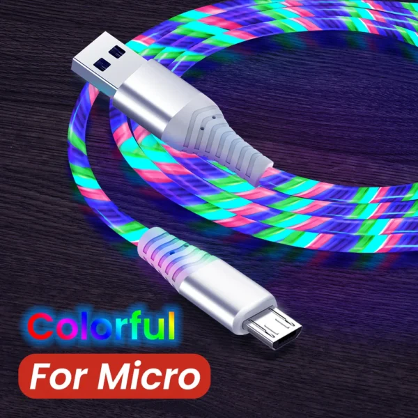 MVQF 5A Fast Charging Cable Glowing LED Cable Micro USB TypeC Data Cable Flowing Streamer Light LED USB C Cord for Huawei Xiaomi - Image 3