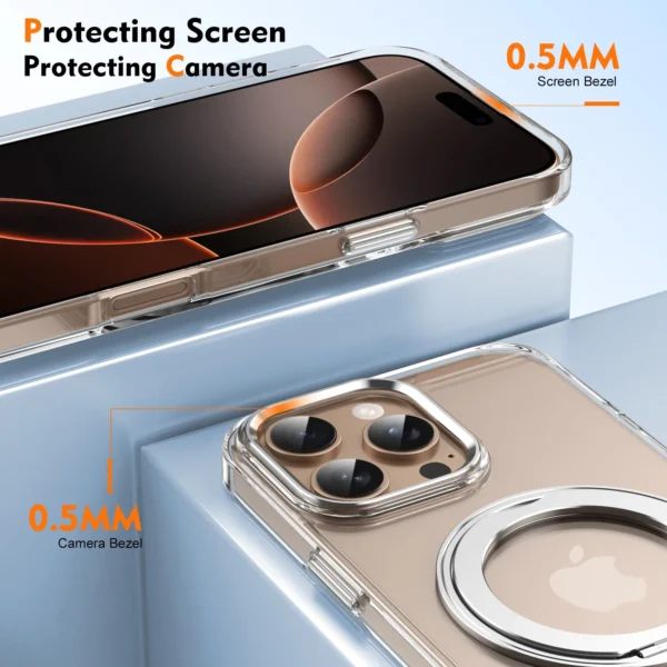 360° Metal Ring Stand clear Magnetic Case for IPhone 16 15 14 13 12 15 Pro Max Plus Magnetic Wireless Charging Transparent Cover - Image 4