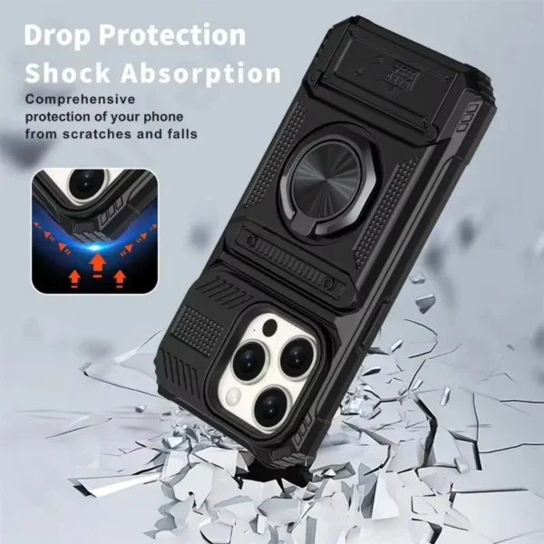 Military quality Case For iPhone 11 13 14 15 16 Pro Max Magnetic Rotated Ring Kickstand Heavy Duty Drop Protection Wallet Cover - Image 5