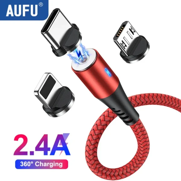 AUFU Magnetic Cable Magnet Charger Micro USB Type C Cable 2.4A Fast Charging Mobile Phone Wire Cord For iPhone Xiaomi USB Cable